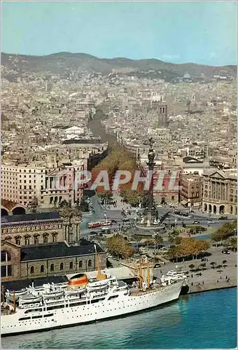 Cartes postales moderne Barcelona Quai de Majorque Porte de la Paix et Ramblas Bateau