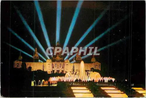 Cartes postales moderne Barcelona Montjuich Parc Fontaine Monumentale et Palais National la Nuit