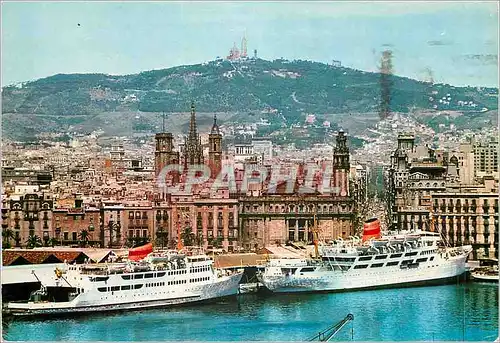 Cartes postales moderne Barcelona Port Cathedrale Via Layetana et Poste Bateau