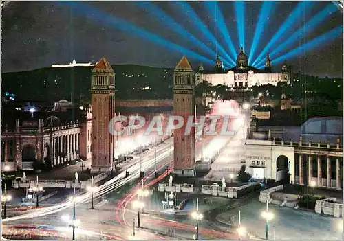 Cartes postales moderne Barcelona Entree de la Foire Internationale et Palais National de Montjuich La Nuit