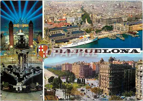 Cartes postales moderne Barcelona Plaza de Espana Vista General Diagonal Pl calvo Sotelo Bateau