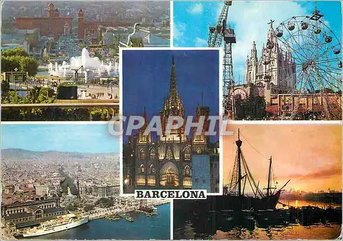 Cartes postales moderne Barcelona Fle Monumental Tibidabo catedral Puerto Carabola Sta Maria Bateau Christophe Colomb