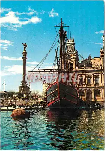 Moderne Karte Barcelona Monument a Colomb et carabela Santa Maria Bateau Christophe Colomb