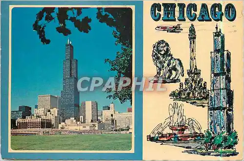 Cartes postales moderne Sears Tower Chicago Skyline Lion