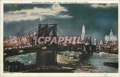 Ansichtskarte AK Brooklyn Bridge and New York Skyline at Night