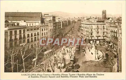 Ansichtskarte AK Barcelona Place du Theatre Tramway