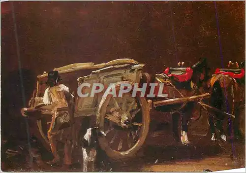 Moderne Karte Study of a Cart and Horses With a Carter and Dog