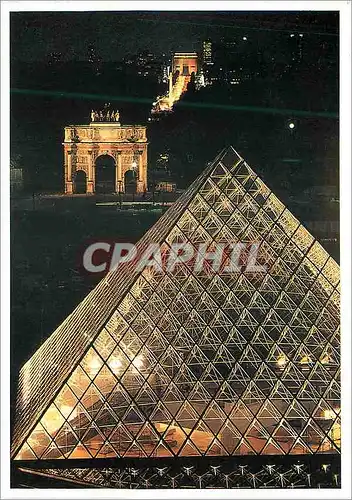 Moderne Karte Musee du Louvre La Pyramide  Le Carrousel L'Obelisque l'Arc de Triomphe et la Defense Vus du Toi