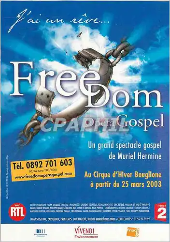 Moderne Karte Freedom Gospel Album disponible en Cd K7 Premier extrait j'ai un Reve  Cirque d'hiver Bouglione