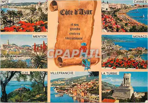 Cartes postales moderne Cote d'Azur French Riviera les Grands Centres Touristiques Menton Cannes Monaco La Turbie Eze Vi
