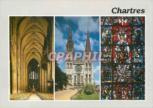 Cartes postales moderne Chartres la Cathedrale la Nef la facade Ouest la Belle Verriere