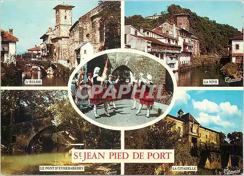 Cartes postales moderne Pays basque sait jean pied de port L'eglise La Nive Eyheraberry La citadelle