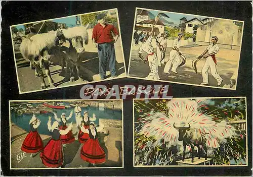 Moderne Karte Pays basque attelage partie de pelote la ronde toro de fuego Taureau