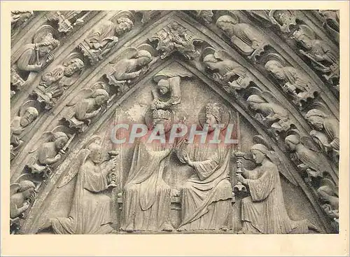 Cartes postales moderne Portail de la vierge detail du tympan couronnement de la vierge portal der jungfrau detail des t