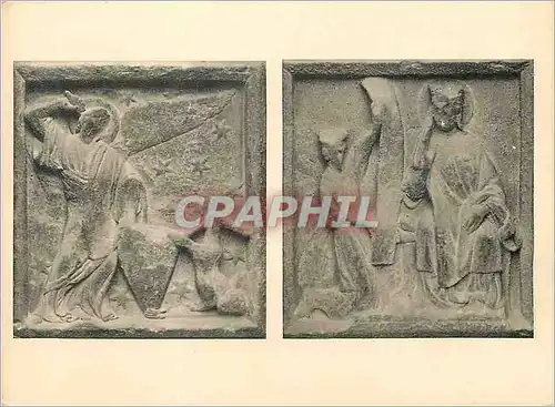 Cartes postales moderne Portail de la vierge bas relief des soubassement combat des anges scenes de donation