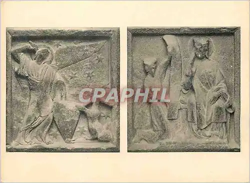 Moderne Karte Portail de la vierge bas relief des soubassement combat des anges scenes de donation
