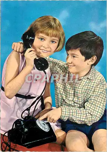 Cartes postales moderne 2 coeur s une chaumiere Enfants Telephone