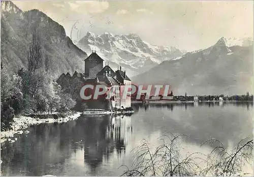 Cartes postales moderne Chateau de chillon et les dents du midi
