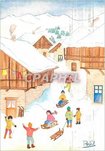 Cartes postales moderne Images de chez nous les bonnes luges aquarelle de pier val