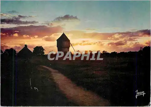 Cartes postales moderne Coucher de soleil un vieux moulin une chaumiere et le chemin