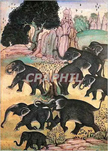 Moderne Karte Elephants s'ebattant ecole moghole veres 1630