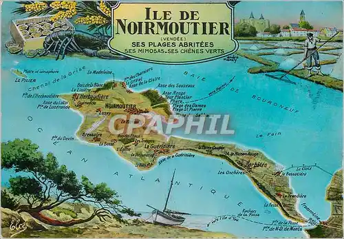 Moderne Karte Ile de noirmoutier (Vendee) ses plages abritees ses mimoses ses chenes verts