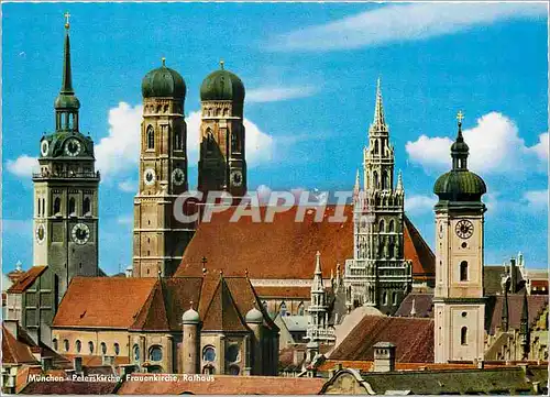 Moderne Karte Munchen vue sur la cathedrale l'eglise du st pierre et l'hotel de ville