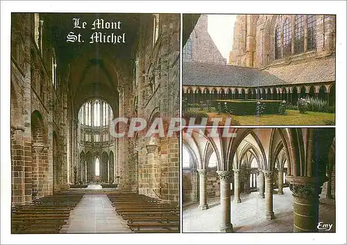 Moderne Karte Le Mont saint Michel l'eglise abbatiale la nef romane et le choeur gothique flambayant le cloitr