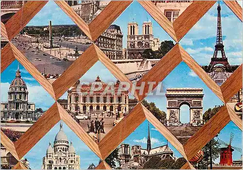 Moderne Karte Paris Tour Eiffel Moulin Rouge Notre Dame Arc de Triomphe