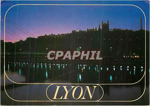 Moderne Karte Lyon Crepuscule sur la Saone et le Vieux Lyon
