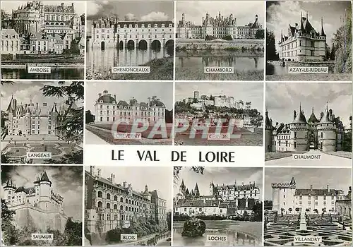 Moderne Karte Le Val de Loire Amboise Chenonceaux Chambord Aza le Rideau Langeais Cheverny Chinon Chaumont