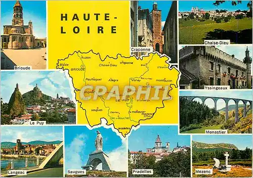 Moderne Karte Departement de la Hte Loire superficie 5000 km2 267 communes