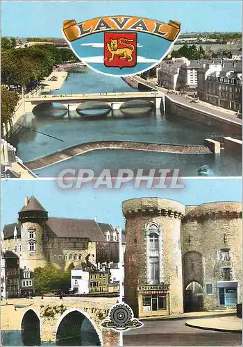 Moderne Karte Laval (Mayenne) panorama sur la mayenne le vieux pont et le chateau la porte beucheresse