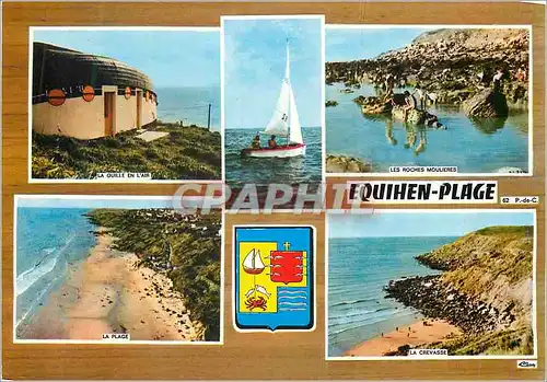 Cartes postales moderne Equihen Place (P de C) La Ouille en l'air Les roches moulieres La plage La crevasse
