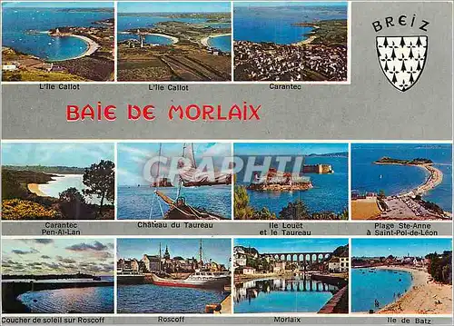 Moderne Karte Baie de Morlaix L'ile Callot Carantec Taureau Louet Ile de Batz Roscoff