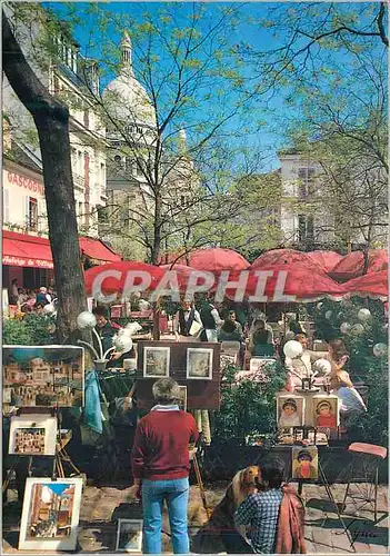 Cartes postales moderne Paris Montmartre la palce du tertre au fond la basilique du sacre coeur