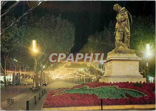 Cartes postales moderne Beziers (Herault) La Statue et les Allees Paul Riquet la nuit