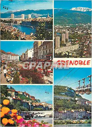 Cartes postales moderne Grenoble Vue generales et Telepheriques de la Bastille Place Grenette