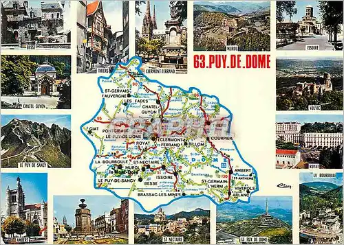 Moderne Karte Puy-de-Dome Besse Thiers Clermont Ferrand Issoire Volvic Royat St Nectaire