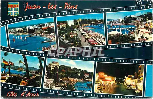 Cartes postales moderne La cote d'azur Juan les pins vue generale rond point debarcadere et la plage