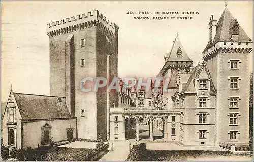 Cartes postales Pau le chateau henri IV donjon facade et entree