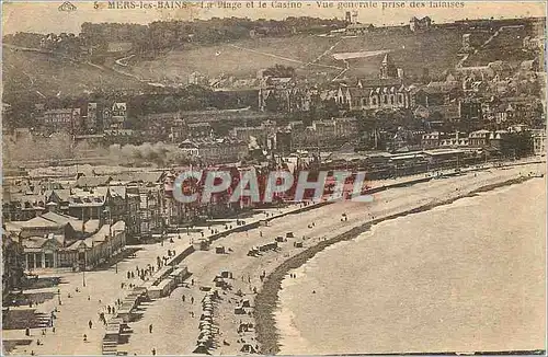 Cartes postales Mers les bains la plage et le casino vue generale prise des falaises