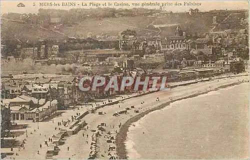 Cartes postales Mers les bains la plage et le casino vue generale prise des falaises