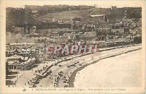 Cartes postales Mers les bains la plage et le casino vue generale prise des falaises
