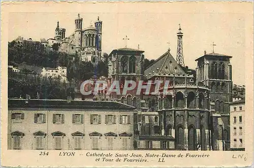 Cartes postales Lyon cathedrale Siant jean N D de fourviere et tour de fourviere