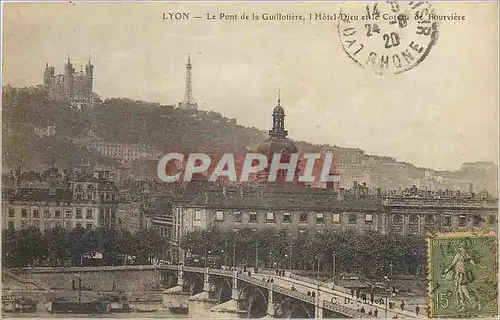 Cartes postales Lyon le pont de la guillotiere l'hotel Dieu et le coteau de fourviere