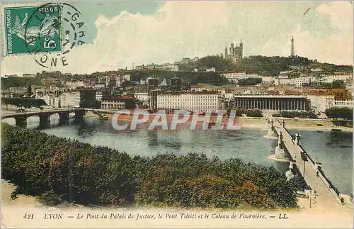 Cartes postales Lyon le pont du palais de justice le pont tilsitt et le coteau de fourviere