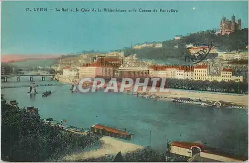 Cartes postales Lyon la saone le qnal de la bibliotheque et coteau de fourviere