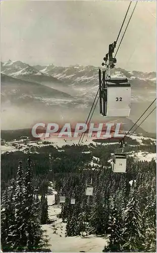 Moderne Karte Le teleferique Crans Bella Lui Vue du platrau du Golf et des Alpes valaisannes