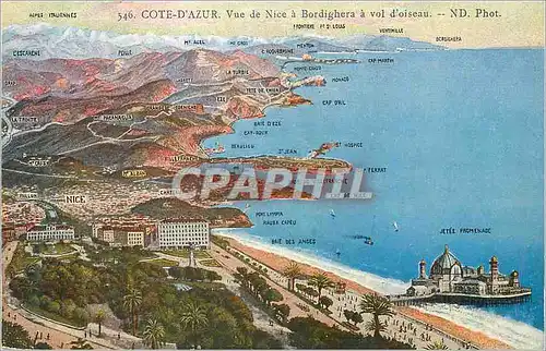 Cartes postales Nice Cote-d'Azur Vue de Nice a Brodighera a vol d'oiseau